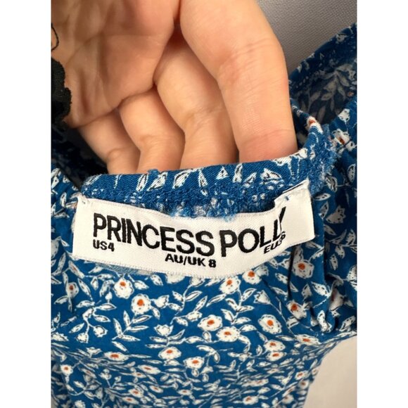 Women’s Princess Polly Size 4 Blue Tank Backless Mini Sundress w/ White Florals - Picture 7 of 8